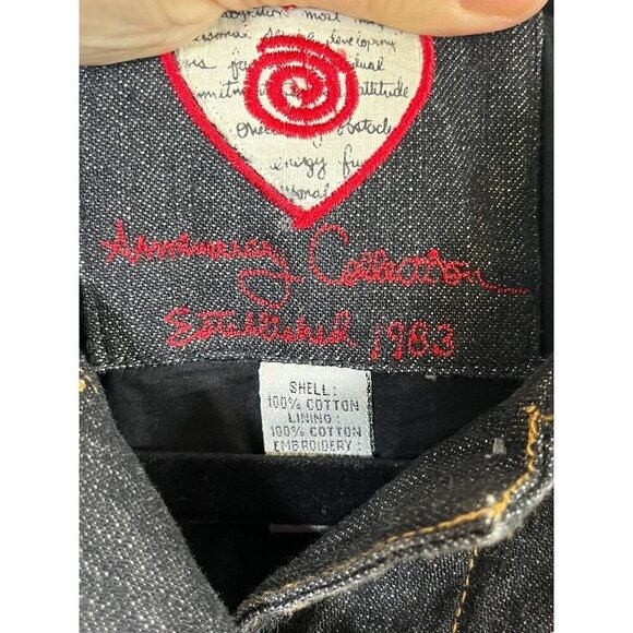 Chicos Denim Jacket M Gray Striped Embroidery Western Aztec Boho Retro 80s Chic - Picture 3 of 16